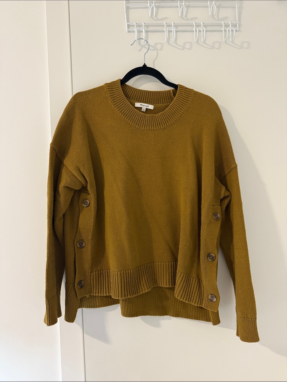 Madewell Mustard Side-Button Crewneck Sweater